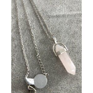 Rose Quartz Crystal Pendant Necklace With Silver Chain